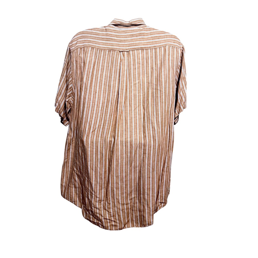 Nautica Mens XL‎ Brown White Striped Linen Blend Short Sleeve Button Down Shirt - Picture 2 of 8